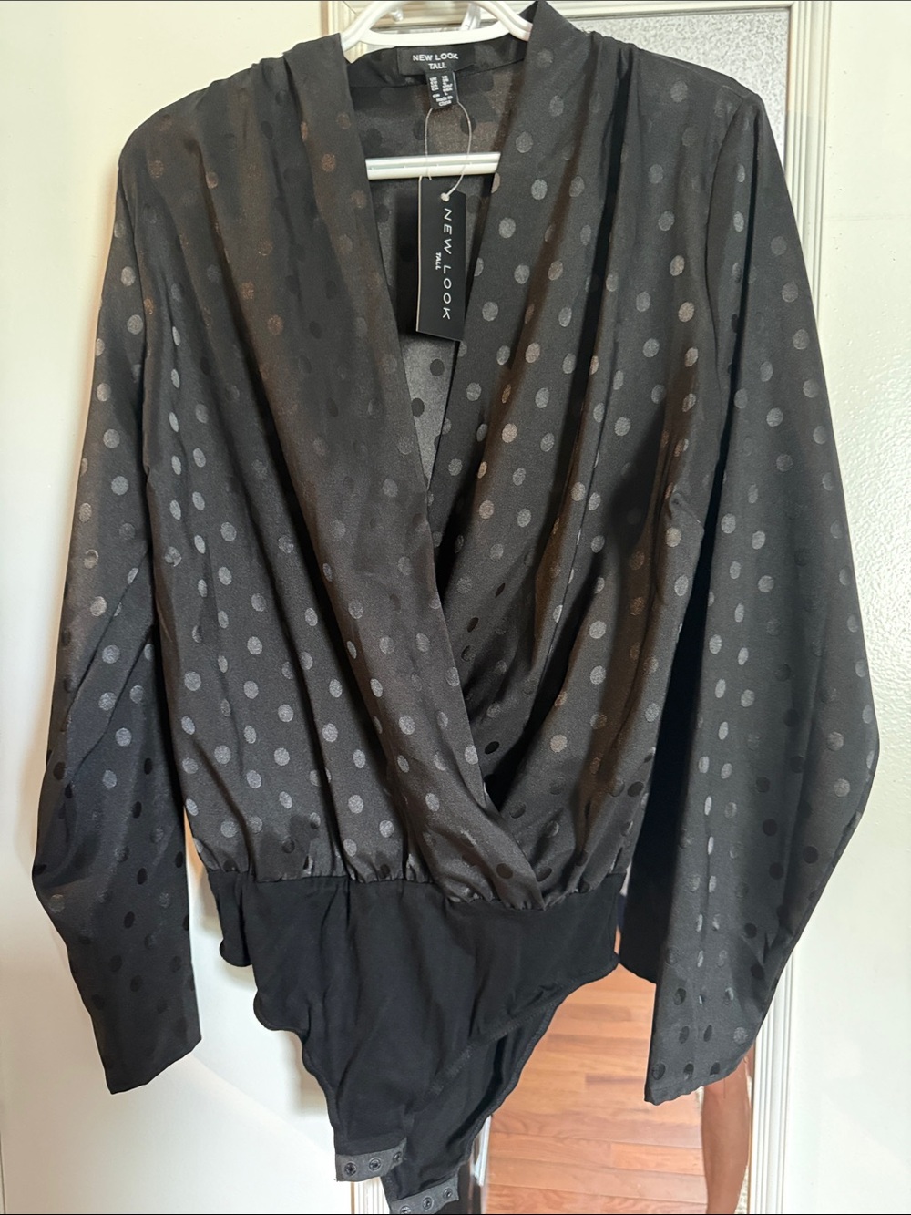 New Look Black Polka Dot Wrap-Front Bodysuit